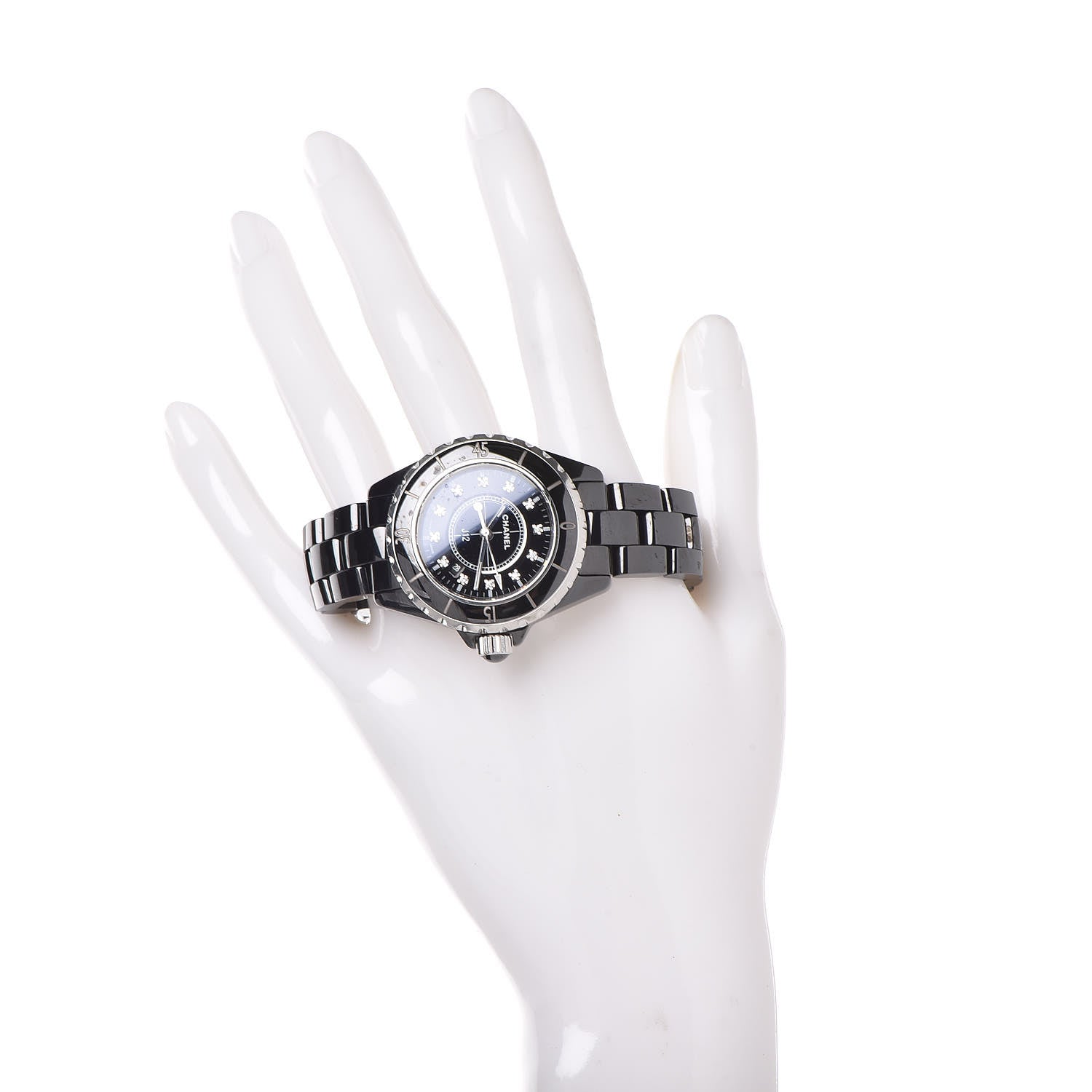 Chanel Stainless Steel Ceramic Diamond 33mm J12 Quartz Watch Black 2 of 6