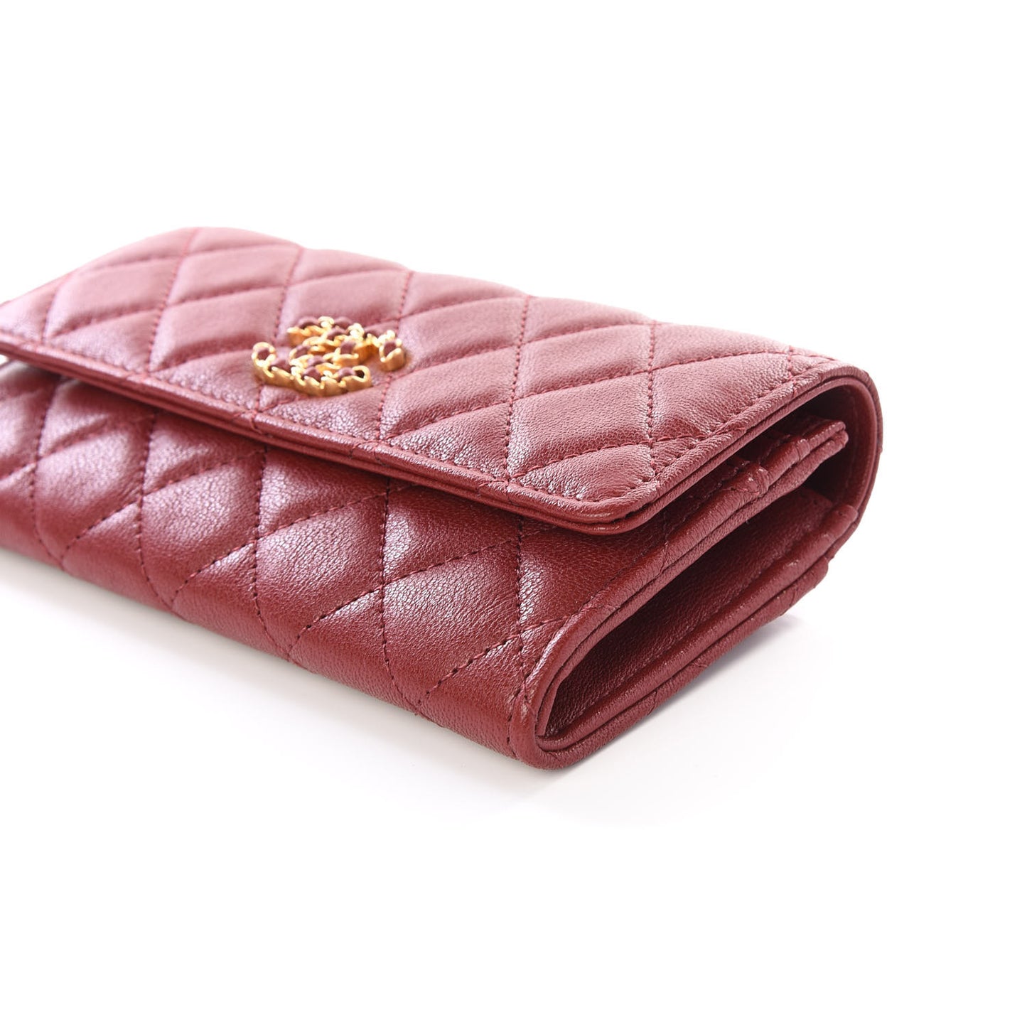 Lambskin Quilted Medium 19 Flap Wallet Burgundy