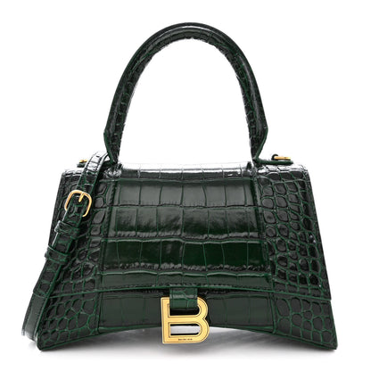 Balenciaga Shiny Calfskin Crocodile Embossed Small Hourglass Top Handle Bag Forest Green 1 of 11