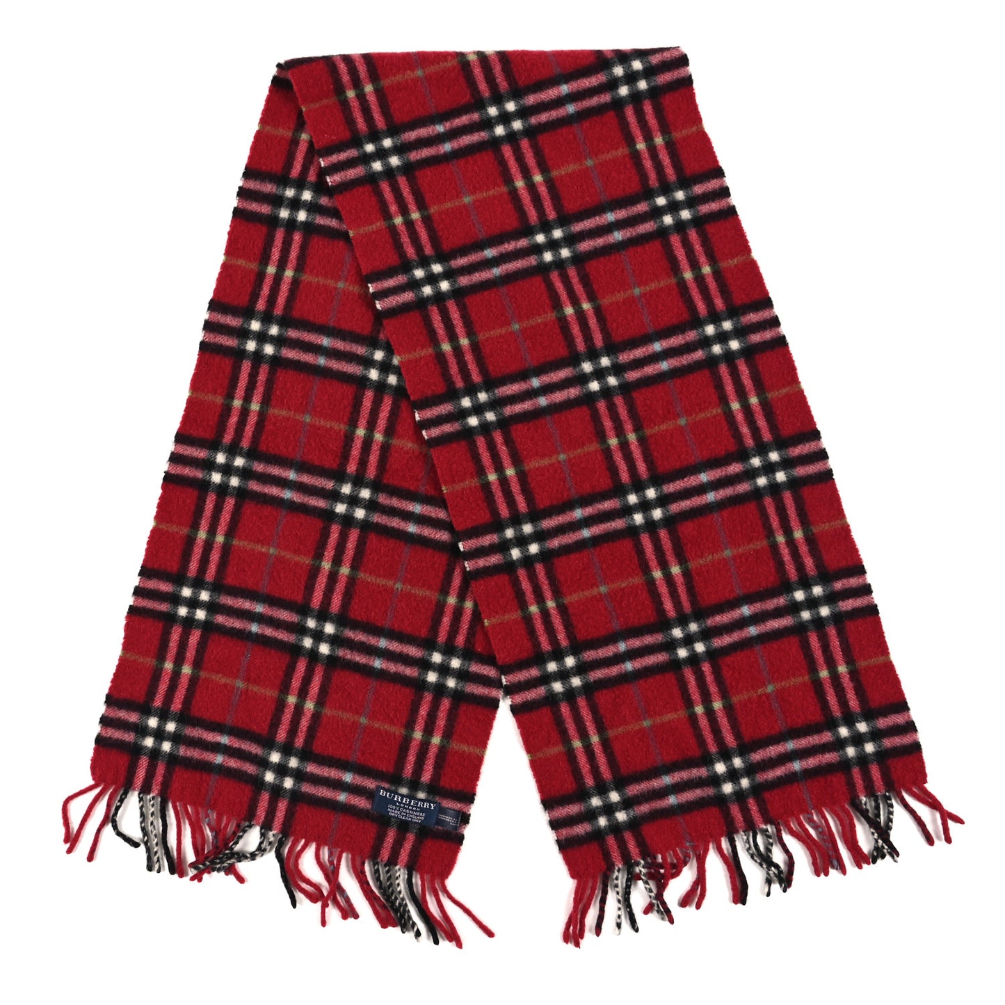 Cashmere Giant Check Fringe Scarf Red
