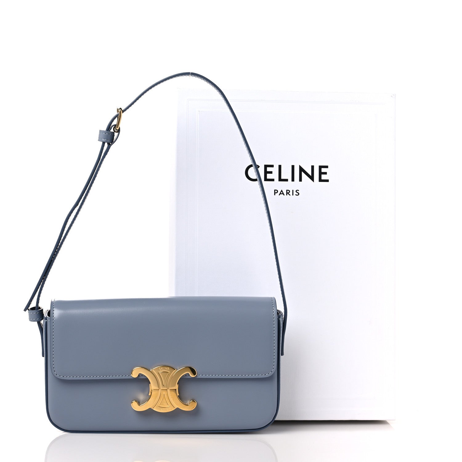 Celine Shiny Calfskin Triomphe Shoulder Bag Arctic Blue 9 of 9