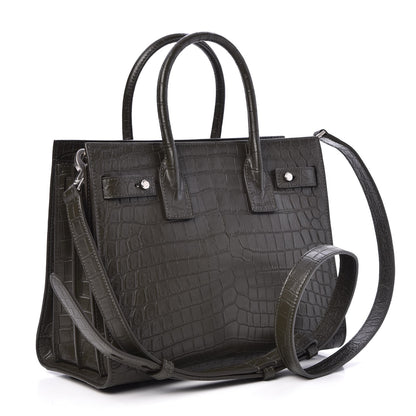 Saint Laurent Calfskin Crocodile Embossed Baby Supple Sac De Jour Dark Leaf 4 of 7