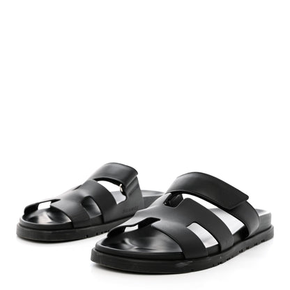 Hermes Calfskin Womens Chypre Sandals 39.5 Black 3 of 12