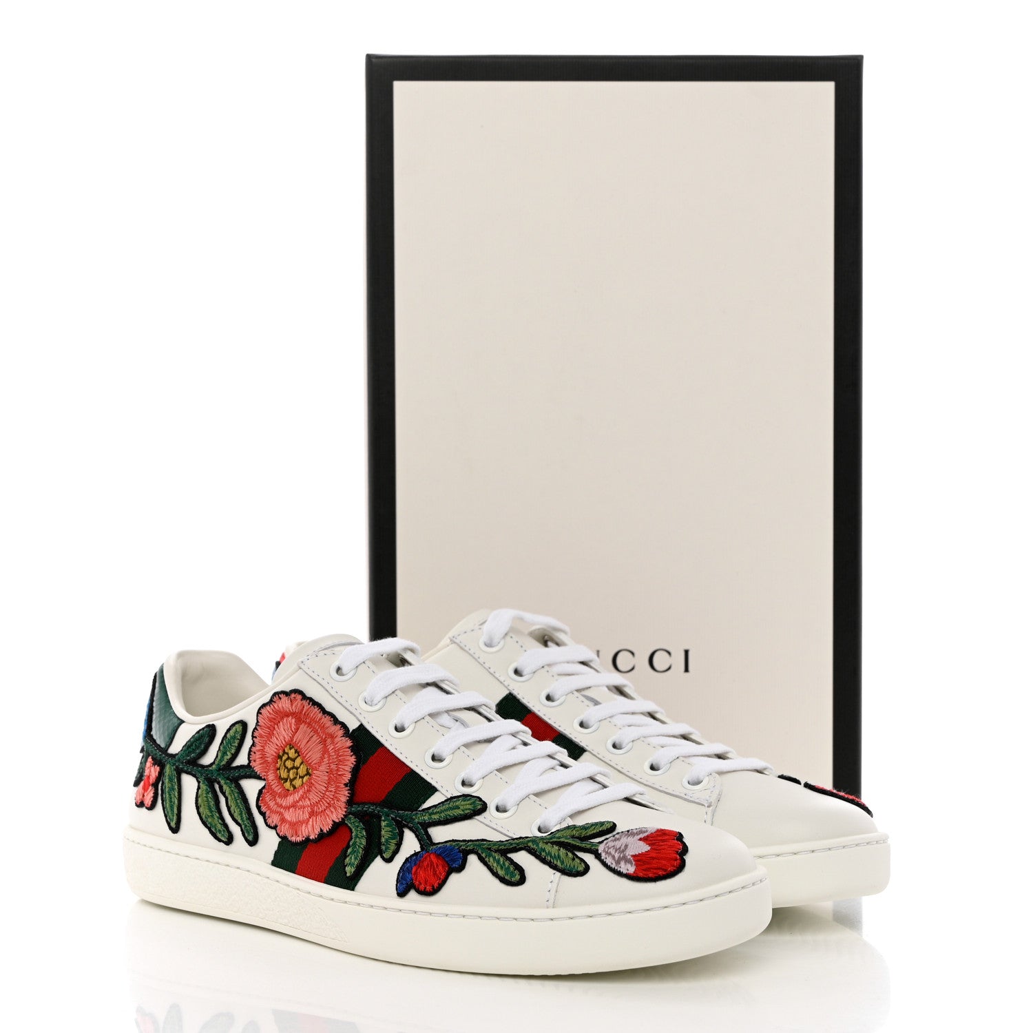 Gucci Calfskin Web Floral Embroidered Womens Ace Sneakers 38 White 9 of 9