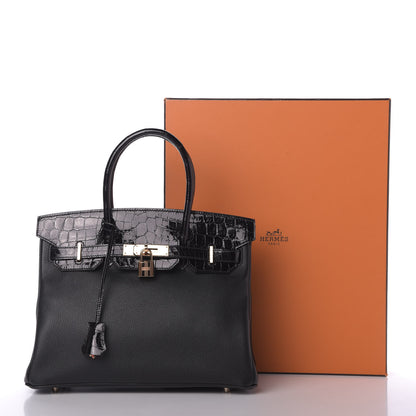 Hermes Taurillon Novillo Shiny Niloticus Crocodile Birkin Touch 30 Black 32 of 32