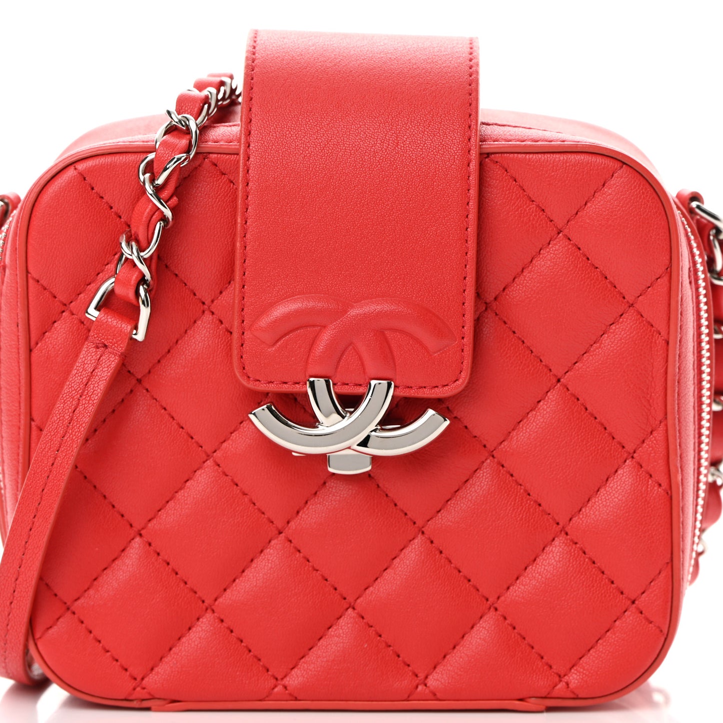 Lambskin Quilted Mini CC Box Camera Bag Red