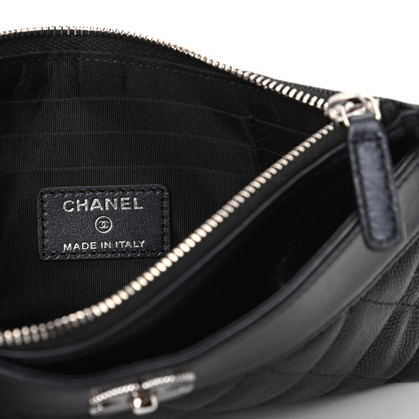 Caviar Quilted Mademoiselle Vintage Zip Pouch Black