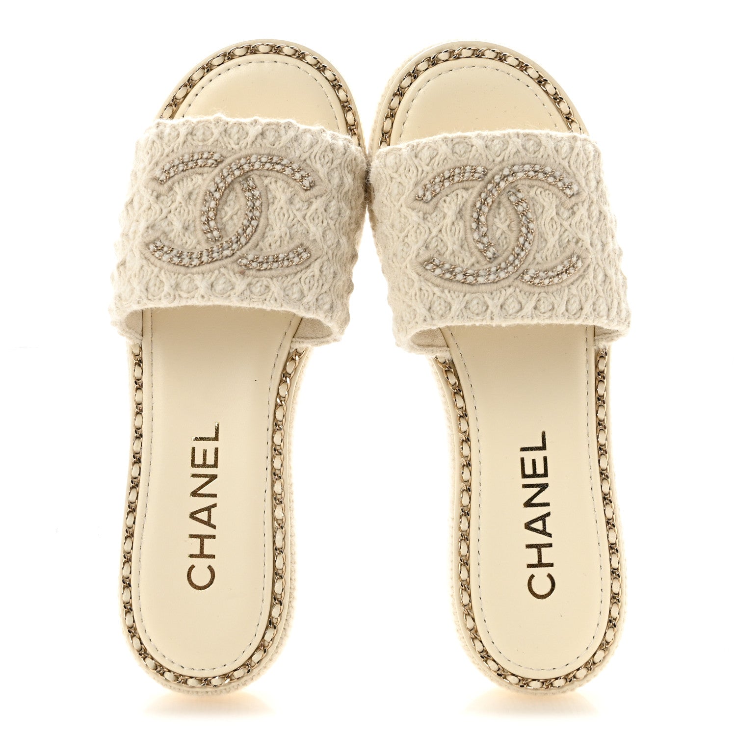 Chanel Wool Alpaca Chain CC Slide Sandals 38 Ivory 2 of 10