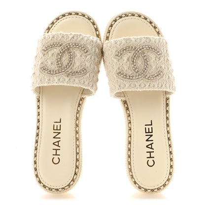 Chanel Wool Alpaca Chain CC Slide Sandals 38 Ivory 2 of 10
