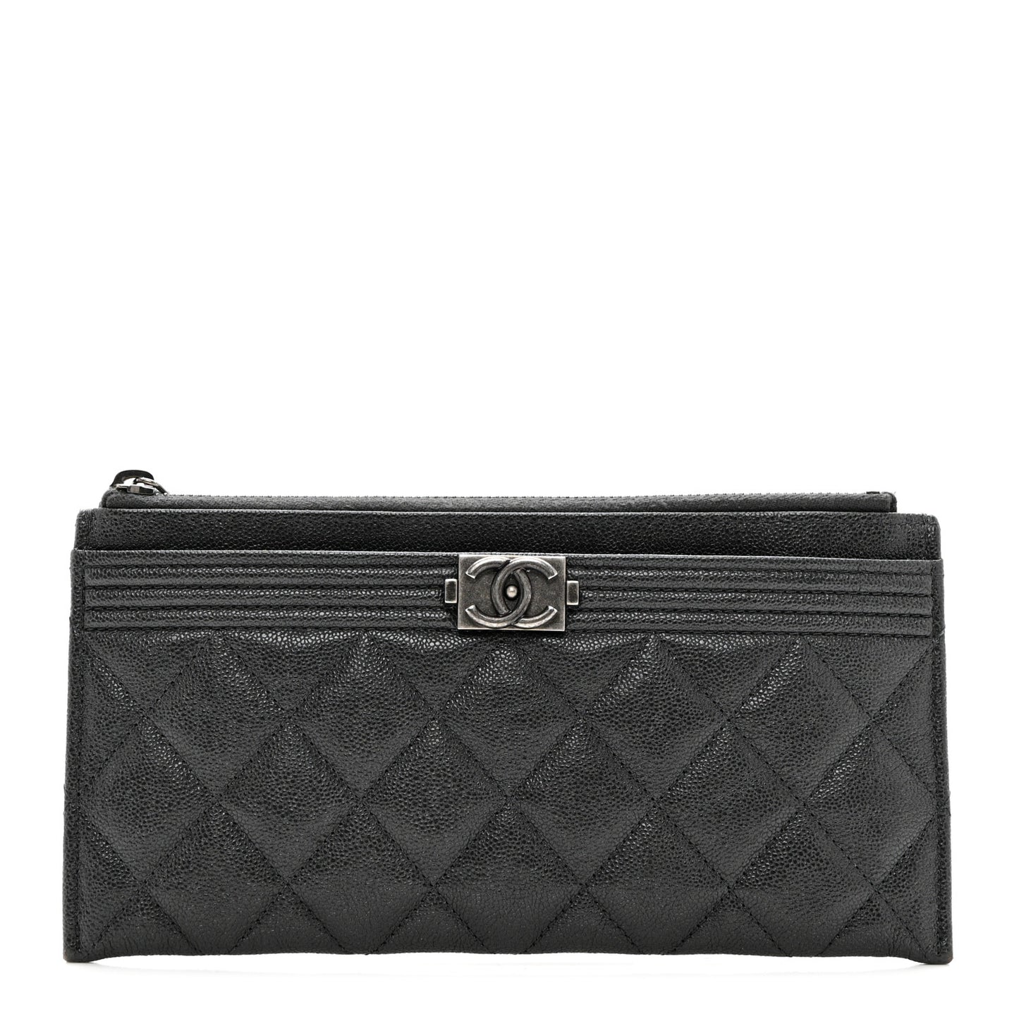 Caviar Quilted Classic Zip Boy Pouch Dark Grey
