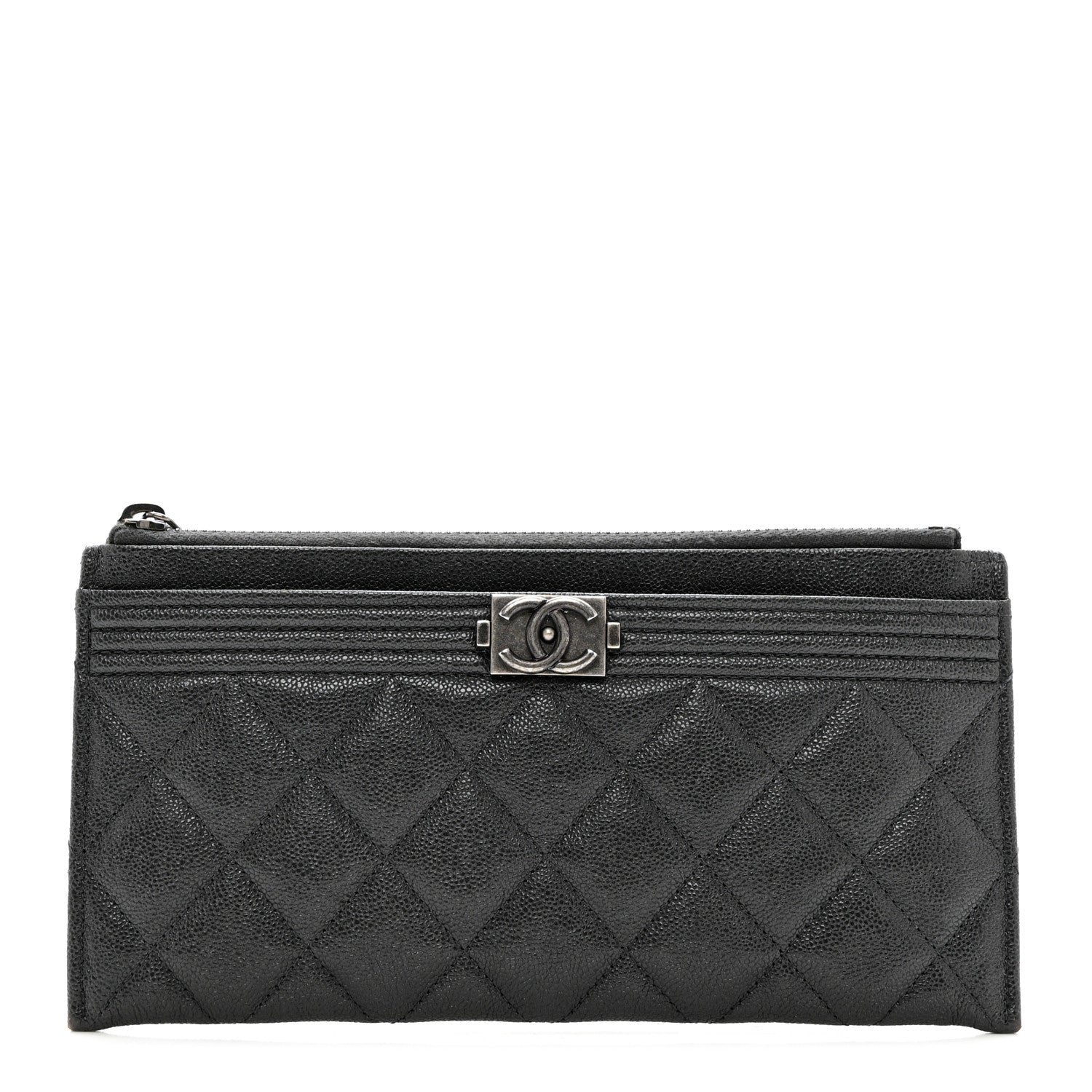 Chanel Caviar Quilted Classic Zip Boy Pouch Dark Grey 1 of 7