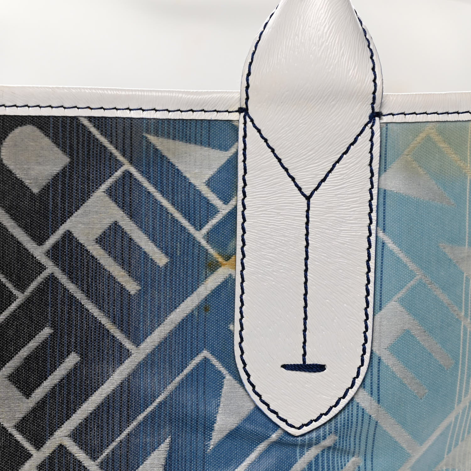 Fendi Calfskin Canvas Basket Sea Medium Tote White Blue 26 of 27