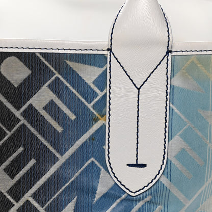 Fendi Calfskin Canvas Basket Sea Medium Tote White Blue 26 of 27