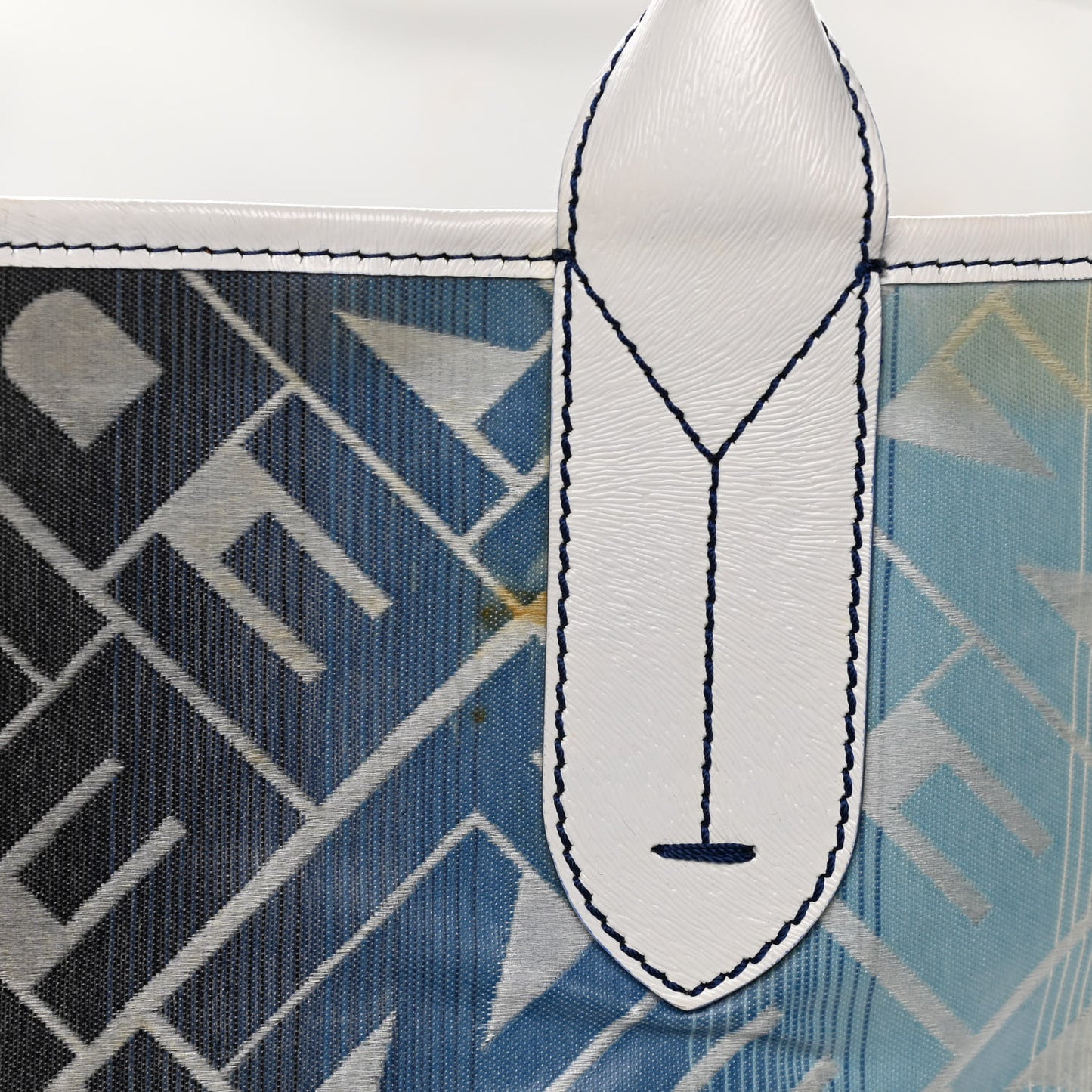 Calfskin Canvas Basket Sea Medium Tote White Blue