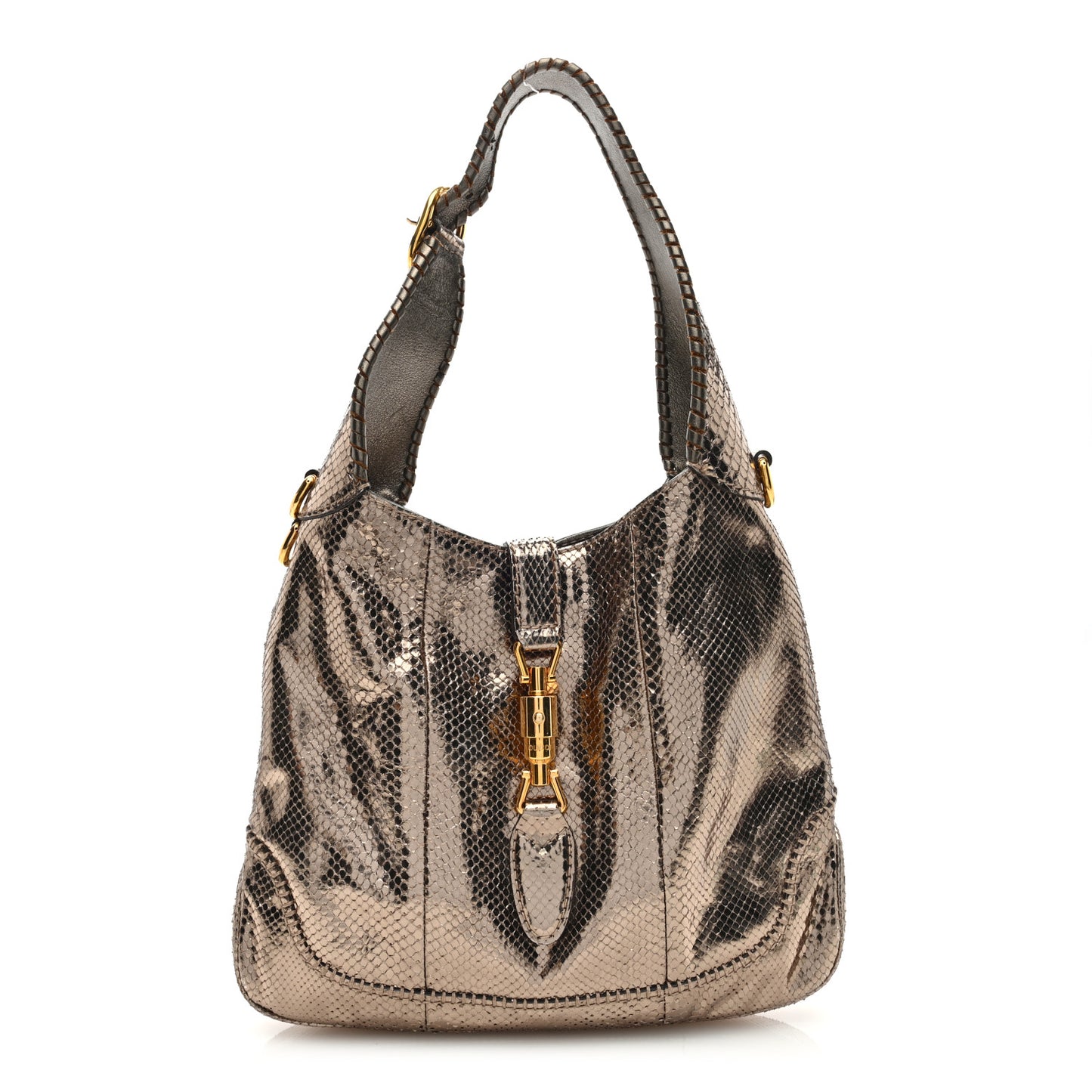 Metallic Snakeskin Large New Jackie Shoulder Bag Gold