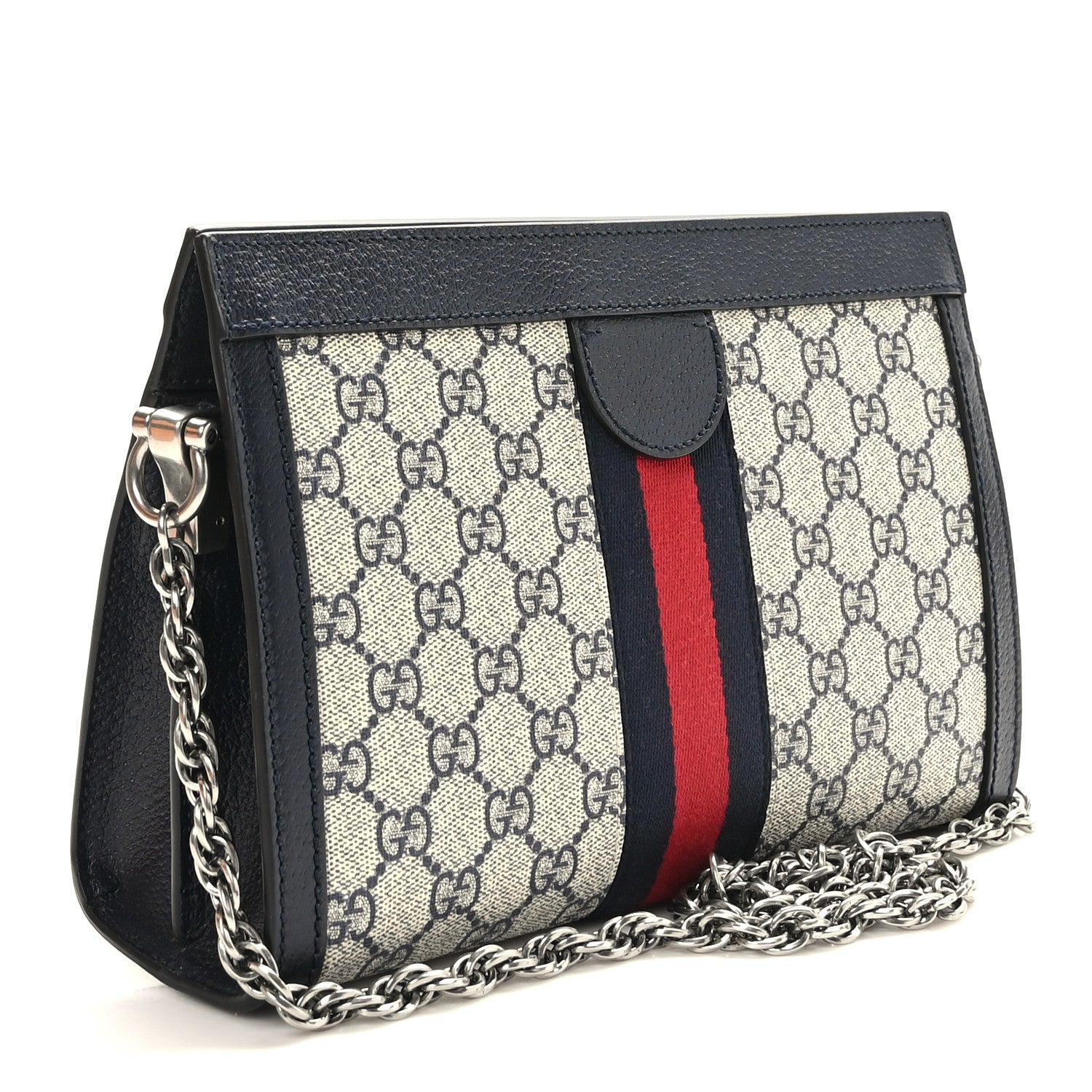 Gucci GG Supreme Monogram Textured Dollar Calfskin Web Small Ophidia Chain Shoulder Bag Beige Blue 3 of 9