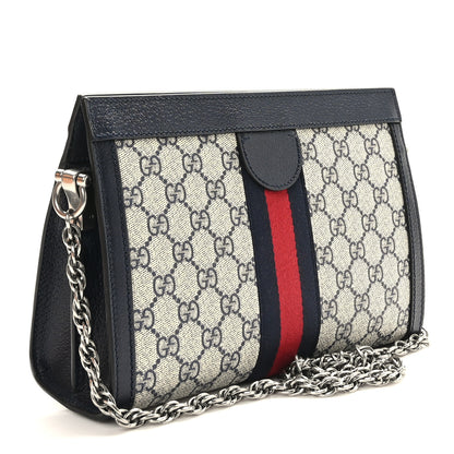 Gucci GG Supreme Monogram Textured Dollar Calfskin Web Small Ophidia Chain Shoulder Bag Beige Blue 3 of 9