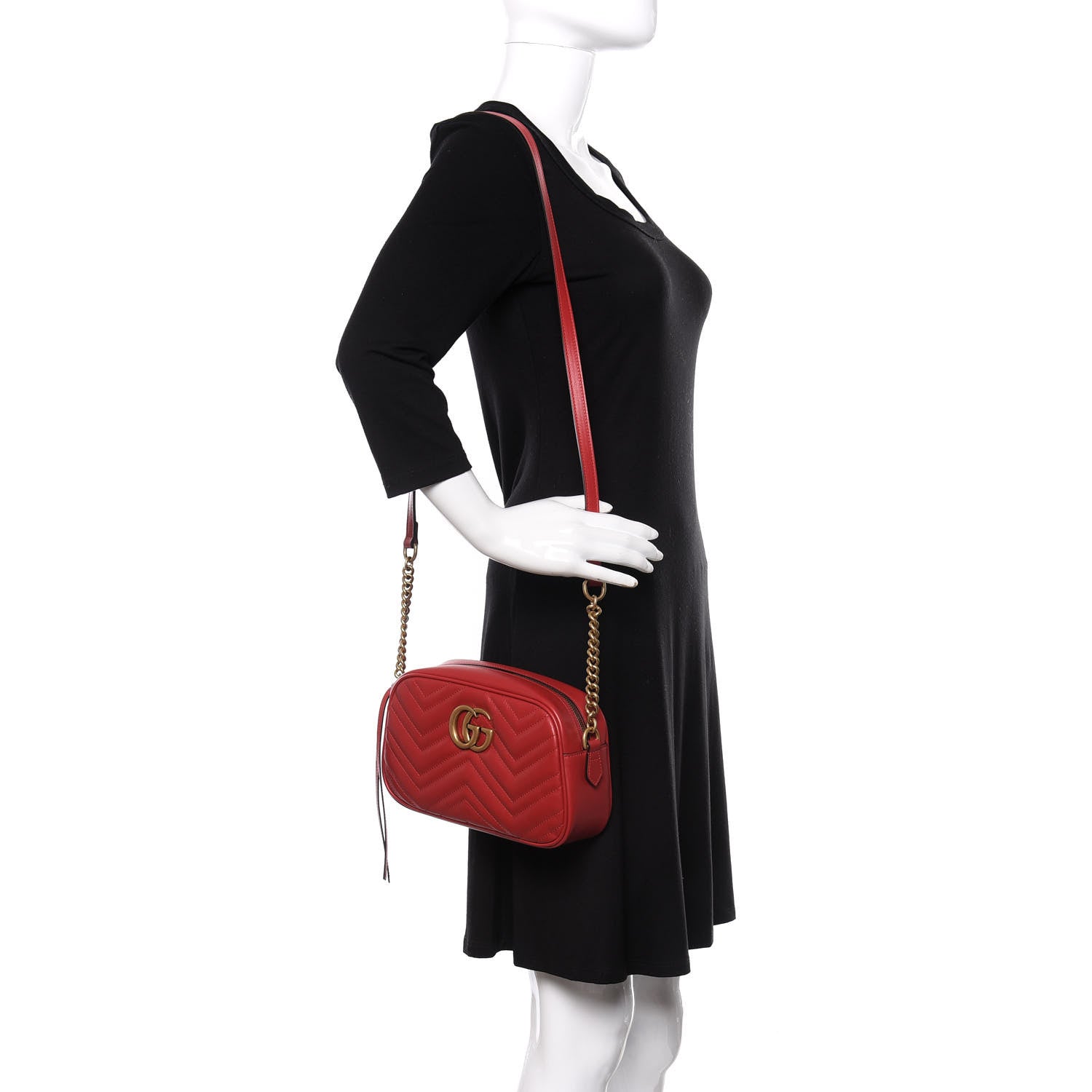 Gucci Calfskin Matelasse Small GG Marmont Chain Shoulder Bag Hibiscus Red 2 of 11