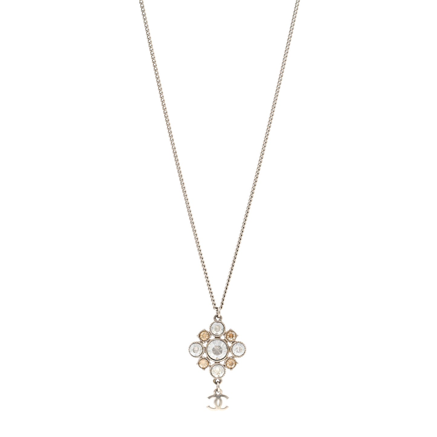 Crystal CC Drop Pendant Necklace Silver