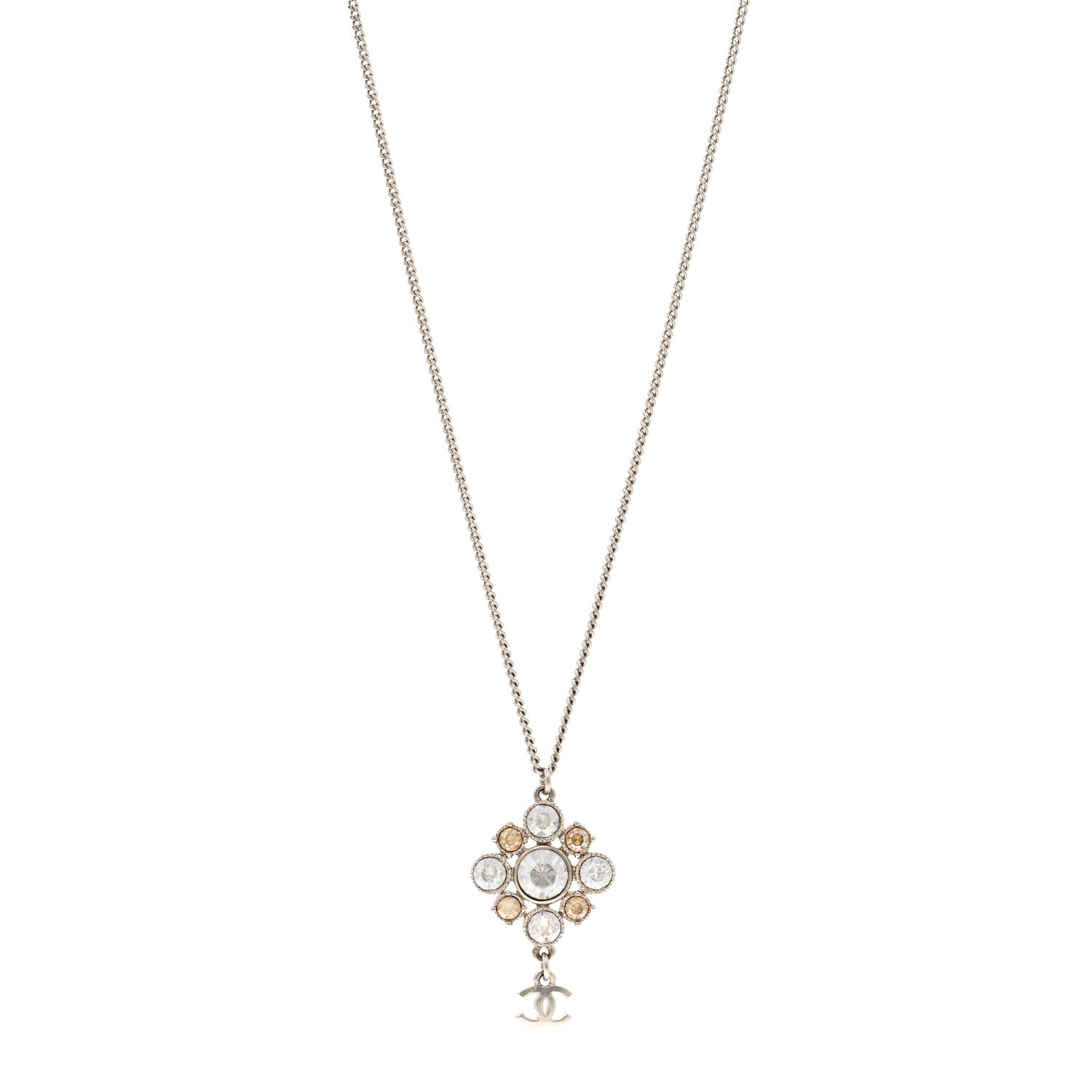 Chanel Crystal CC Drop Pendant Necklace Silver 1 of 5