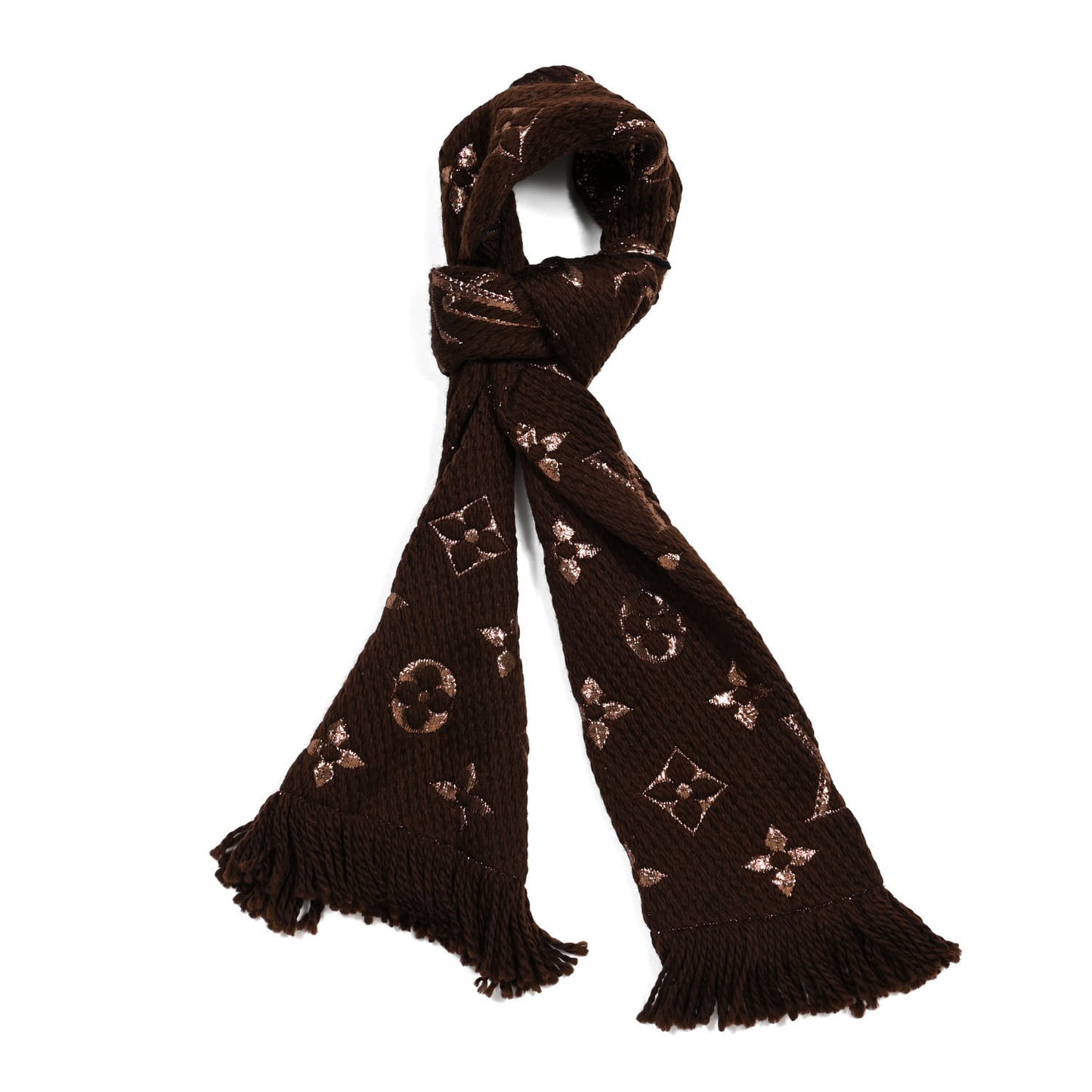 Wool Silk Logomania Shine Scarf Marron