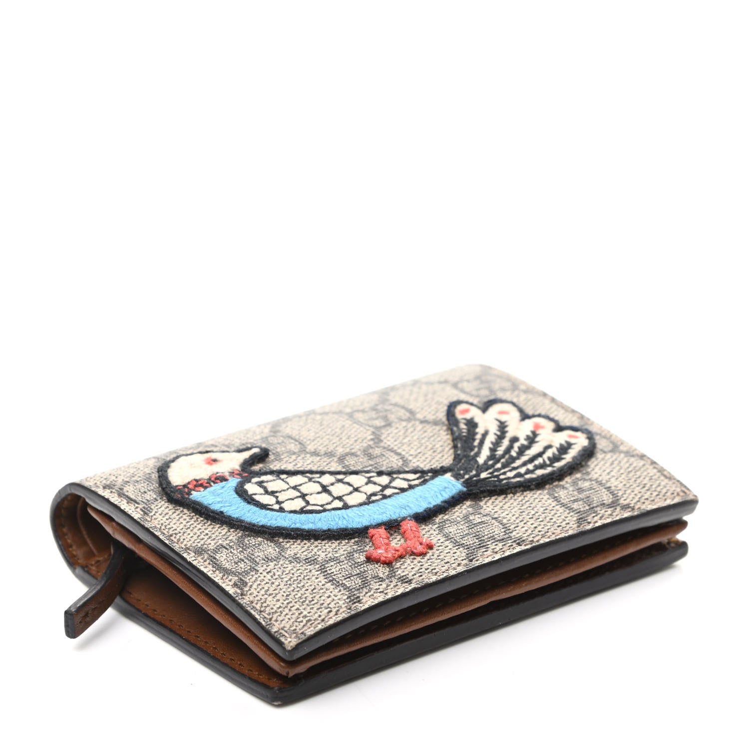 Gucci GG Supreme Monogram Bird Embroidered Card Case Beige 4 of 8