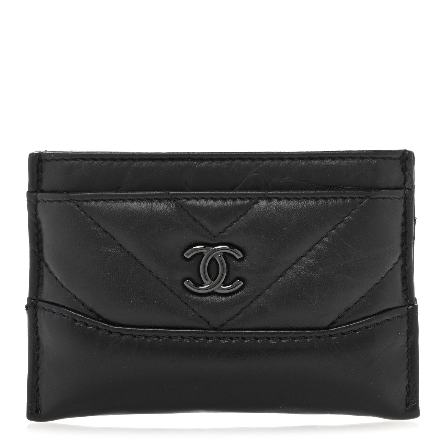 Chanel Aged Calfskin Chevron Quilted Gabrielle Card Holder So Black 1 of 12