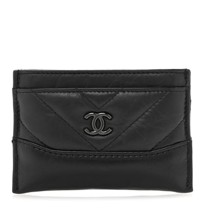 Chanel Aged Calfskin Chevron Quilted Gabrielle Card Holder So Black 1 of 12