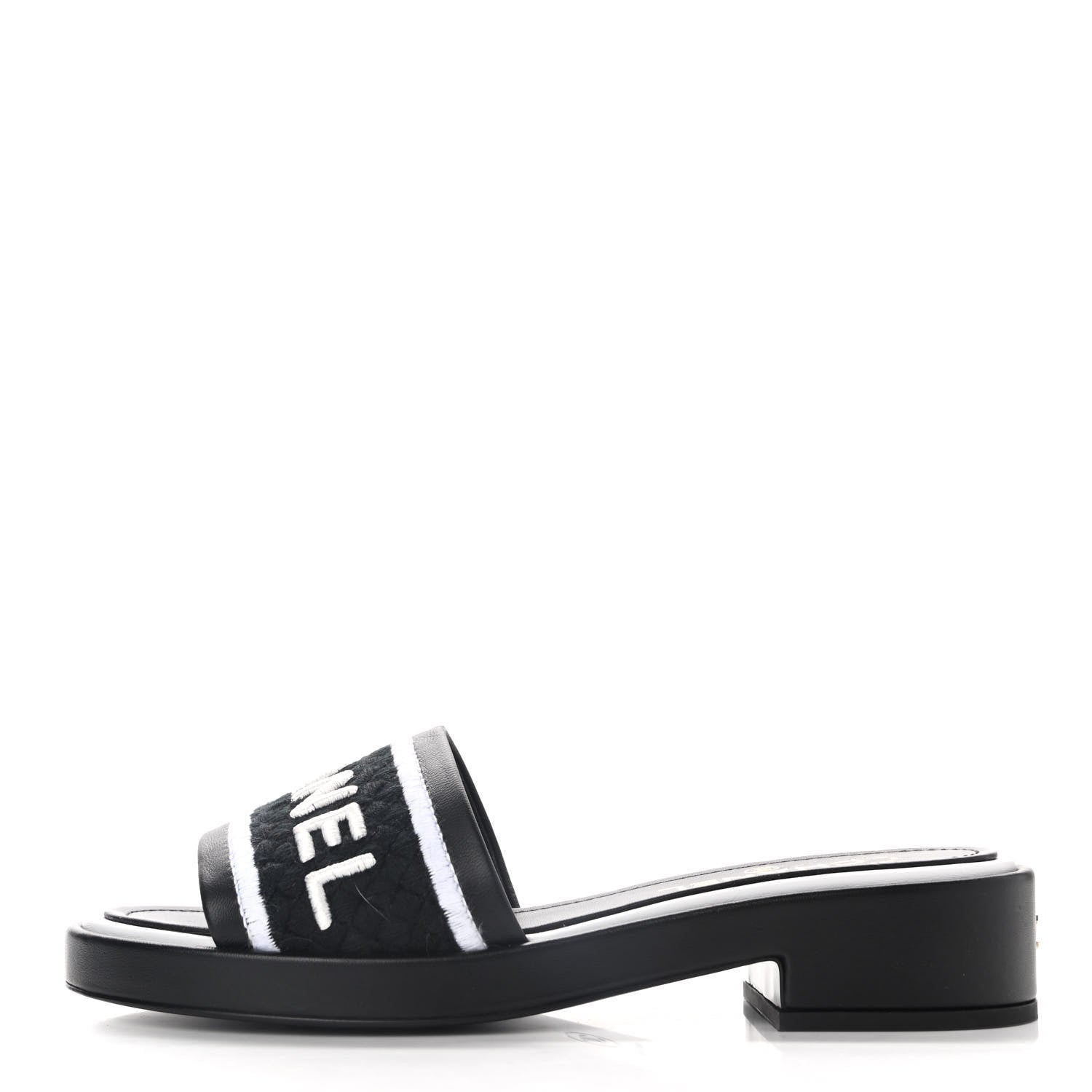 Chanel Lambskin Embroidered CC Mule Sandal 38.5 Black White 1 of 11