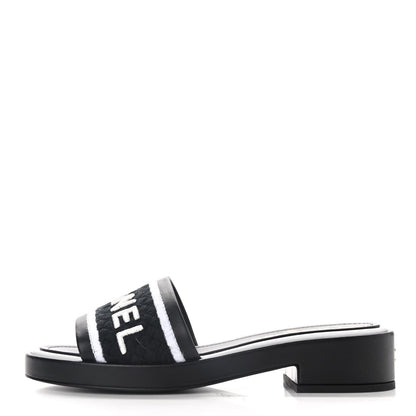 Chanel Lambskin Embroidered CC Mule Sandal 38.5 Black White 1 of 11