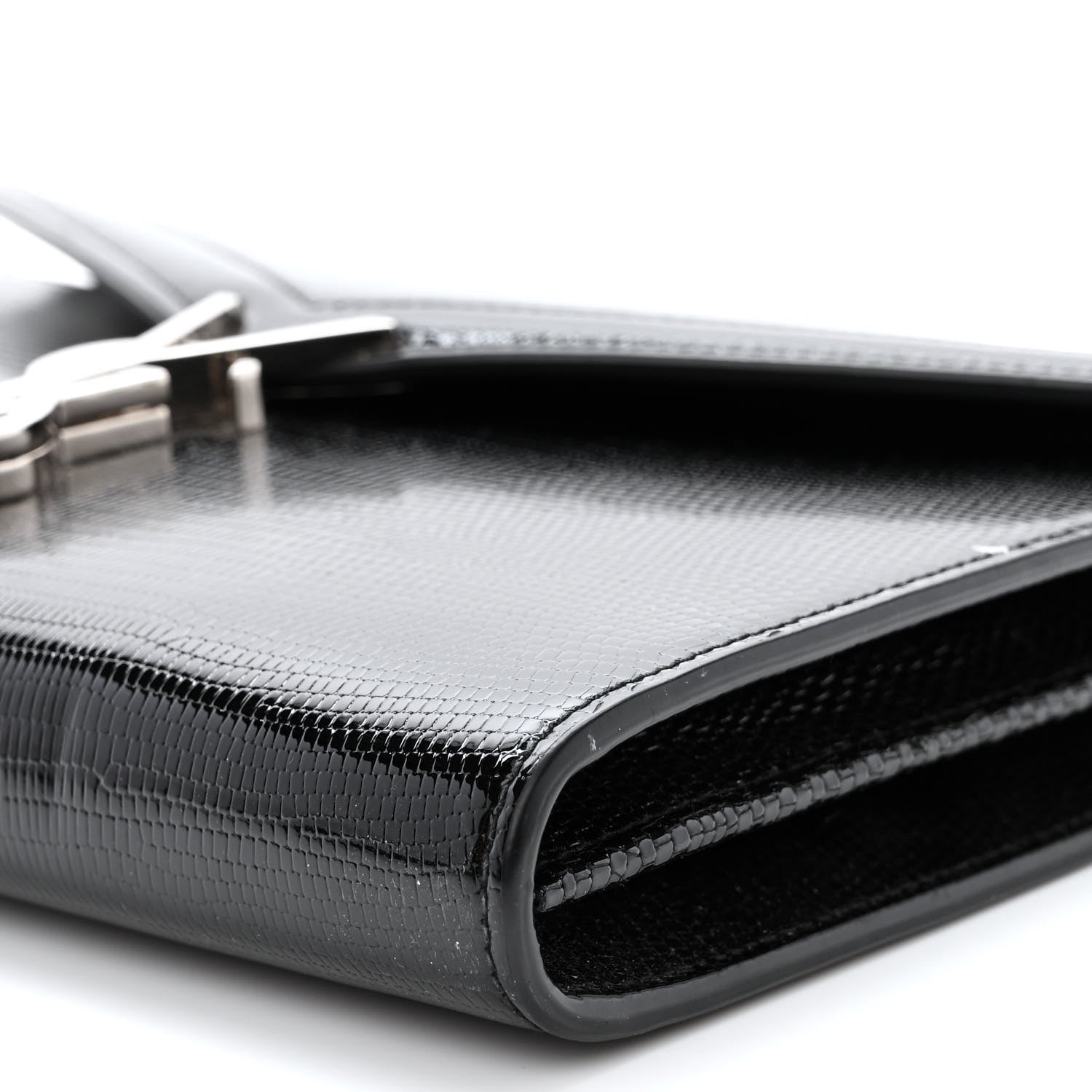 Saint Laurent Calfskin Lizard Embossed Monogram Cassandra Chain Wallet Black 10 of 13
