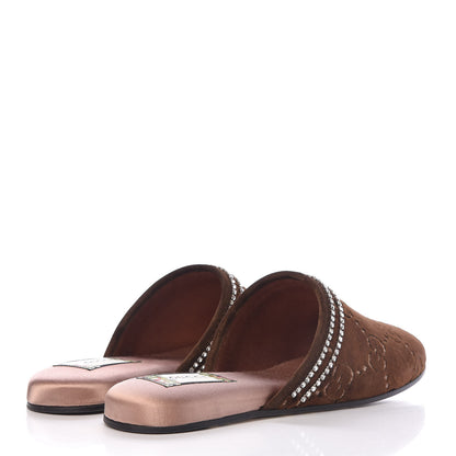 Gucci Velvet GG Monogram Crystal Womens Slippers 39.5 Brown Vintage Cocoa 4 of 8