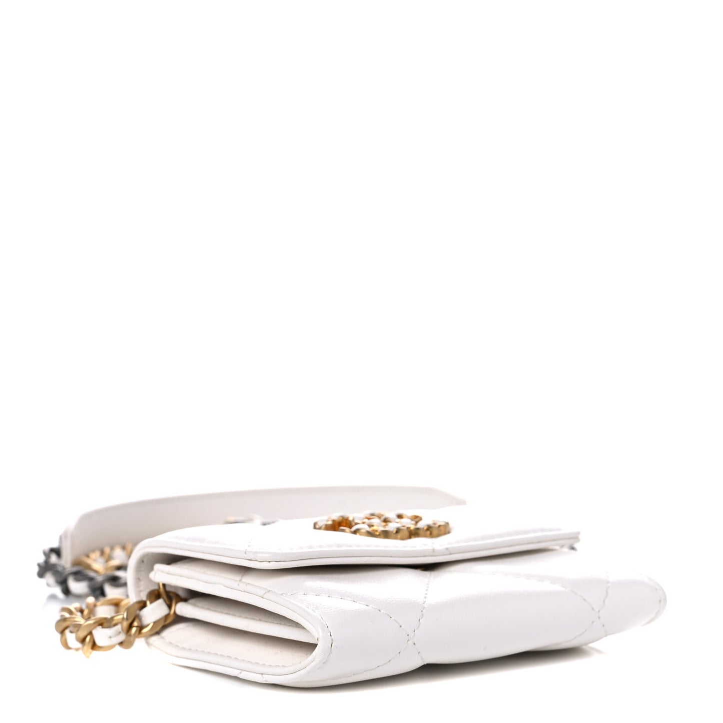 Lambskin Quilted Chanel 19 Flap Coin Purse With Chain White