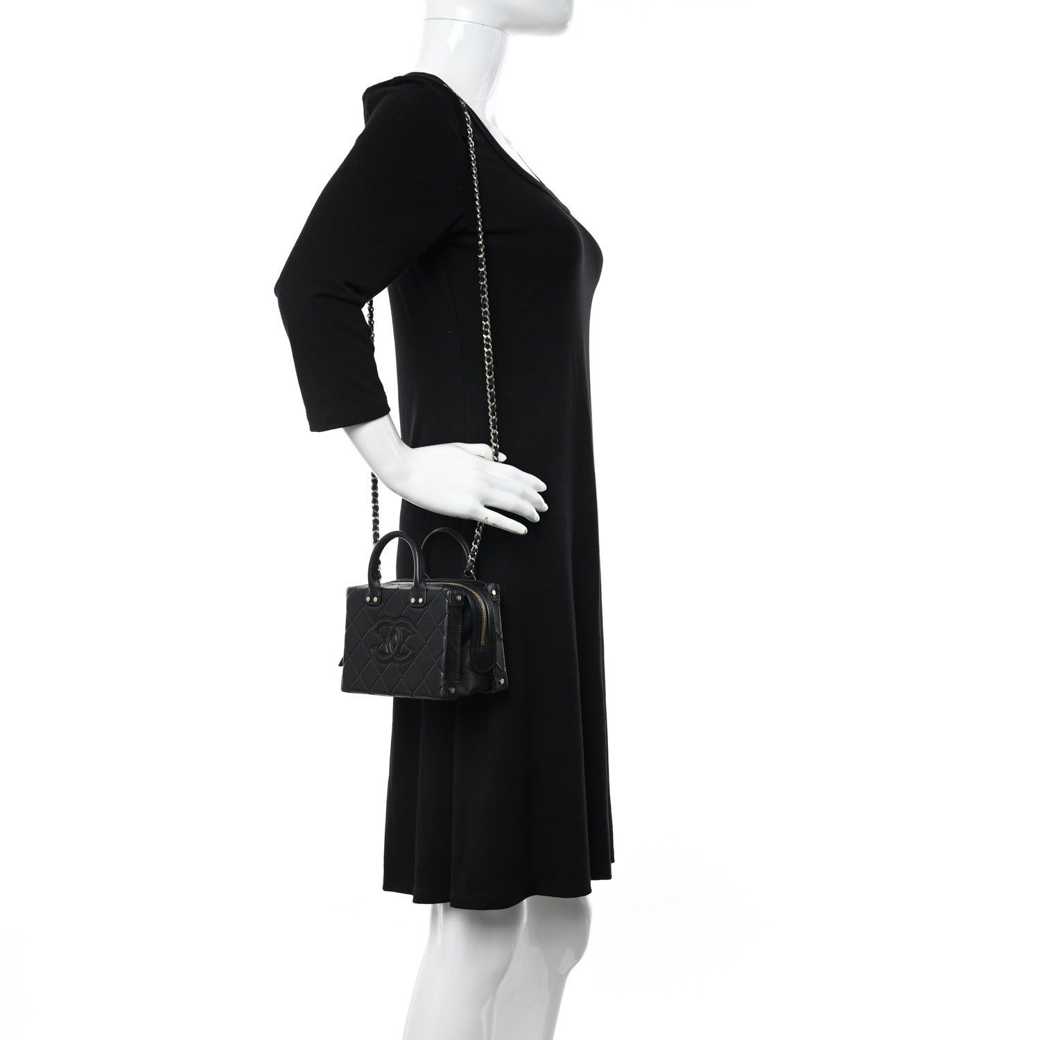 Chanel Calfskin Quilted Small Studded Square Vanity Case Black 2 of 10