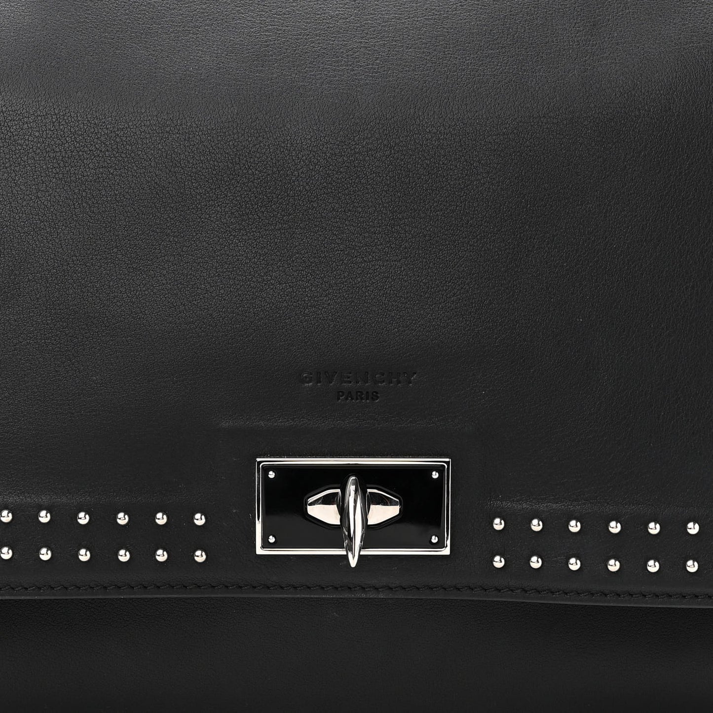 Grained Calfskin Studded Small Shark Lock Satchel Black