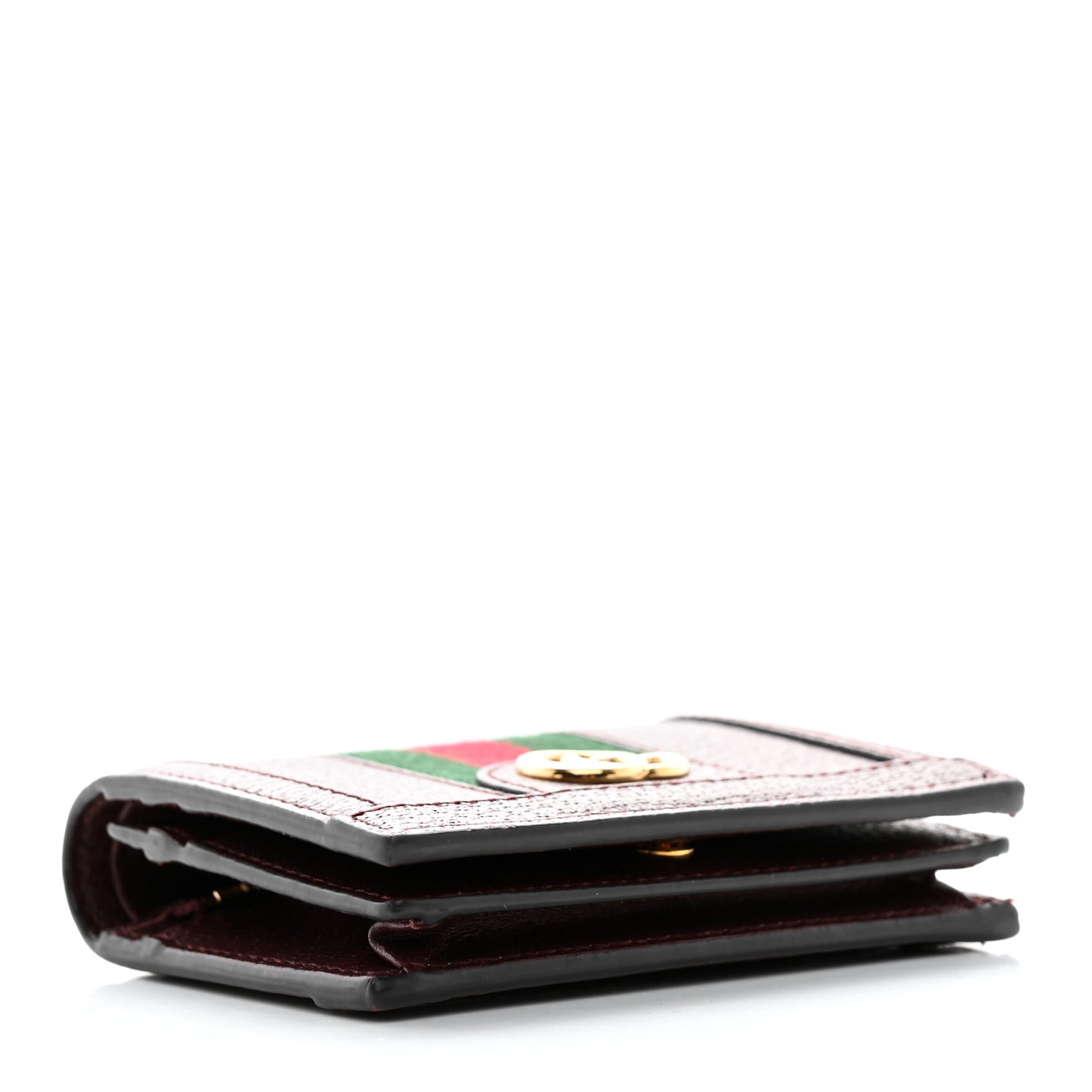 Textured Calfskin Web Ophidia Card Case Vintage Bordeaux