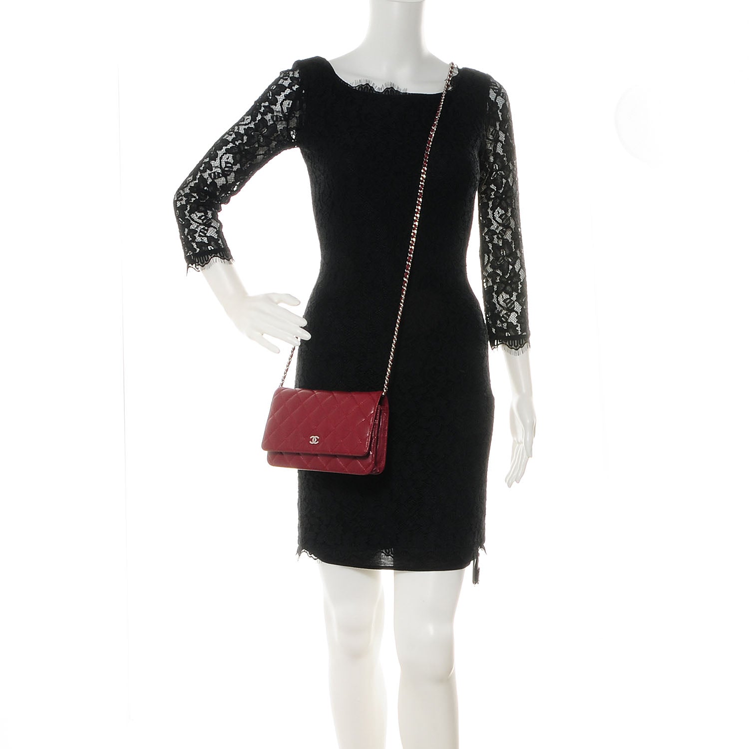 Chanel Caviar Quilted Wallet on Chain WOC Red 2 of 9