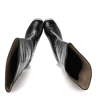 Chanel Crumpled Calfskin Cap Toe Chain Boots 36 Black 2 of 8