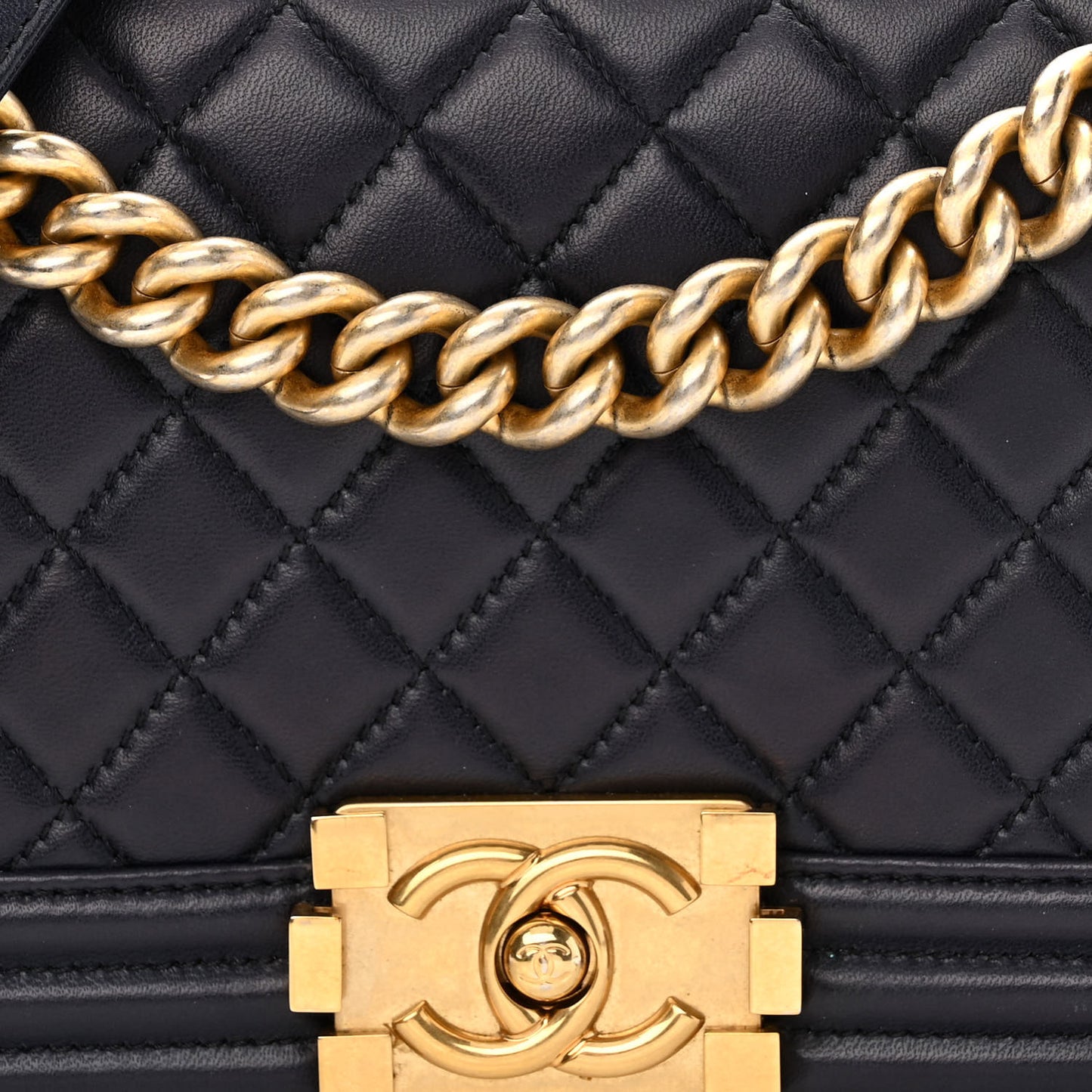 Lambskin Quilted Medium Boy Flap Dark Navy