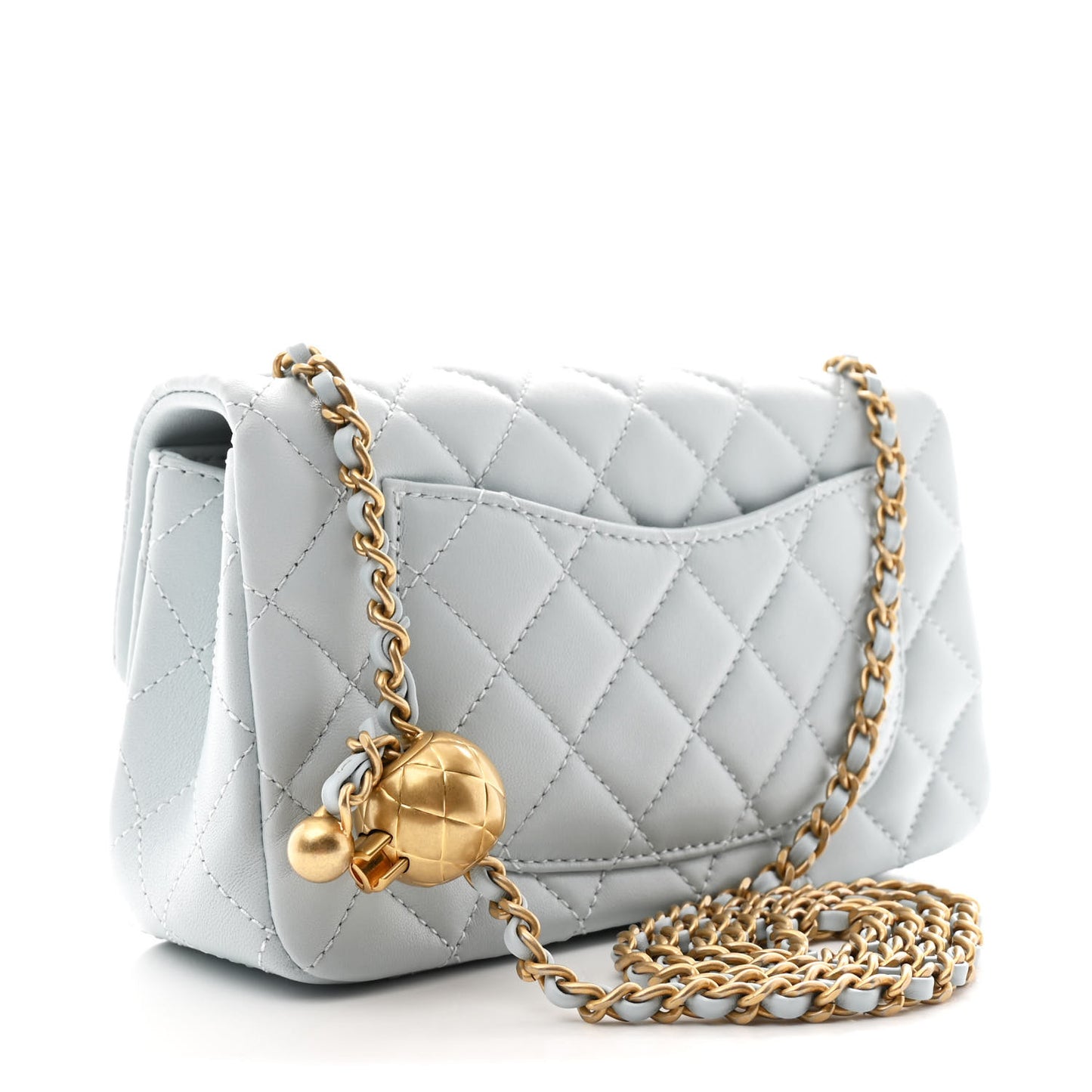 Lambskin Quilted Mini Rectangular Pearl Crush Flap Light Blue