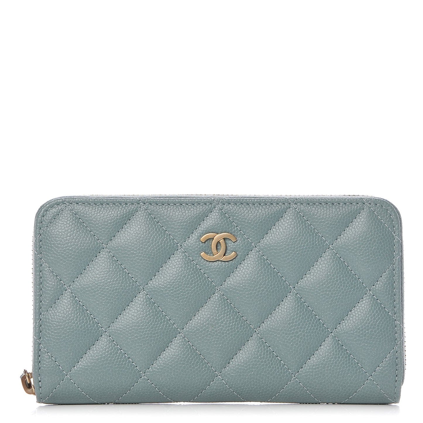 Iridescent Caviar Quilted Medium Zip Around Wallet Light Blue