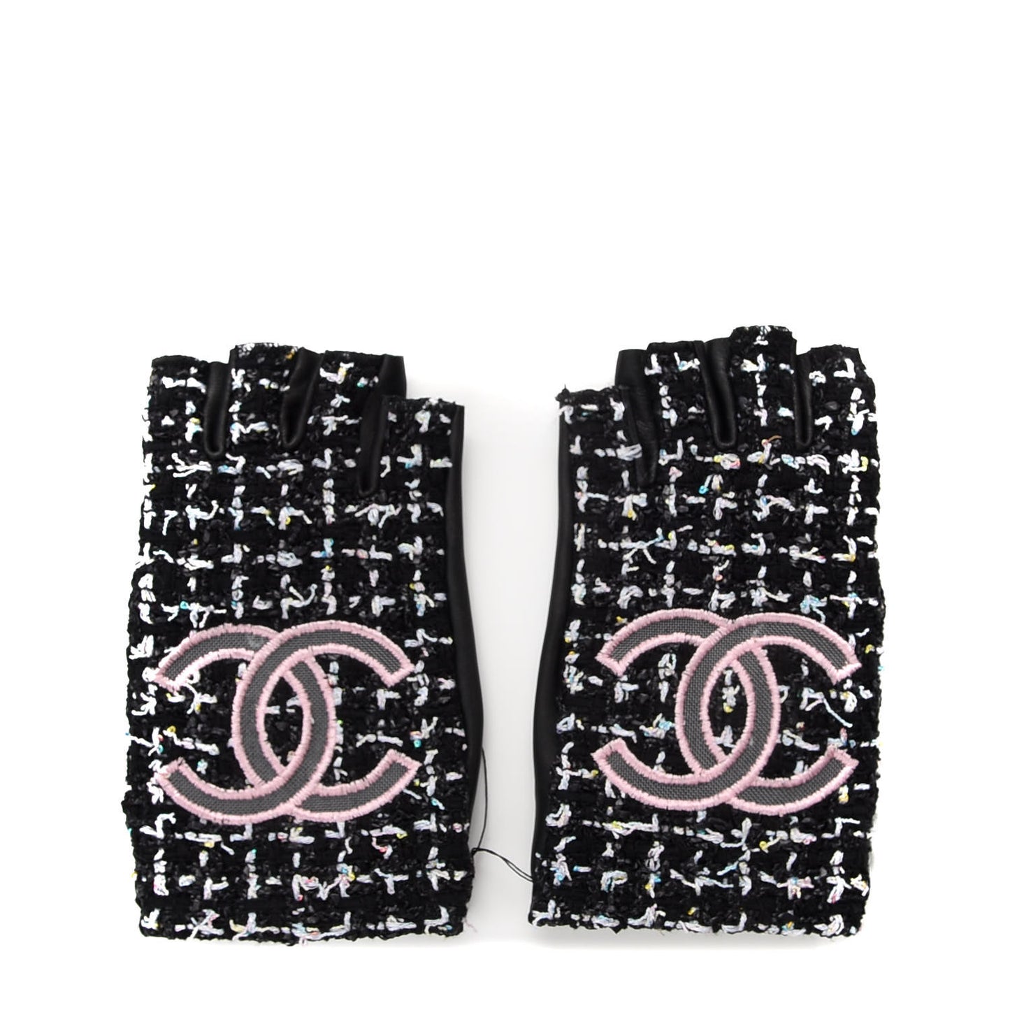 Fantasy Tweed CC Fingerless Gloves 8 Black White Pink