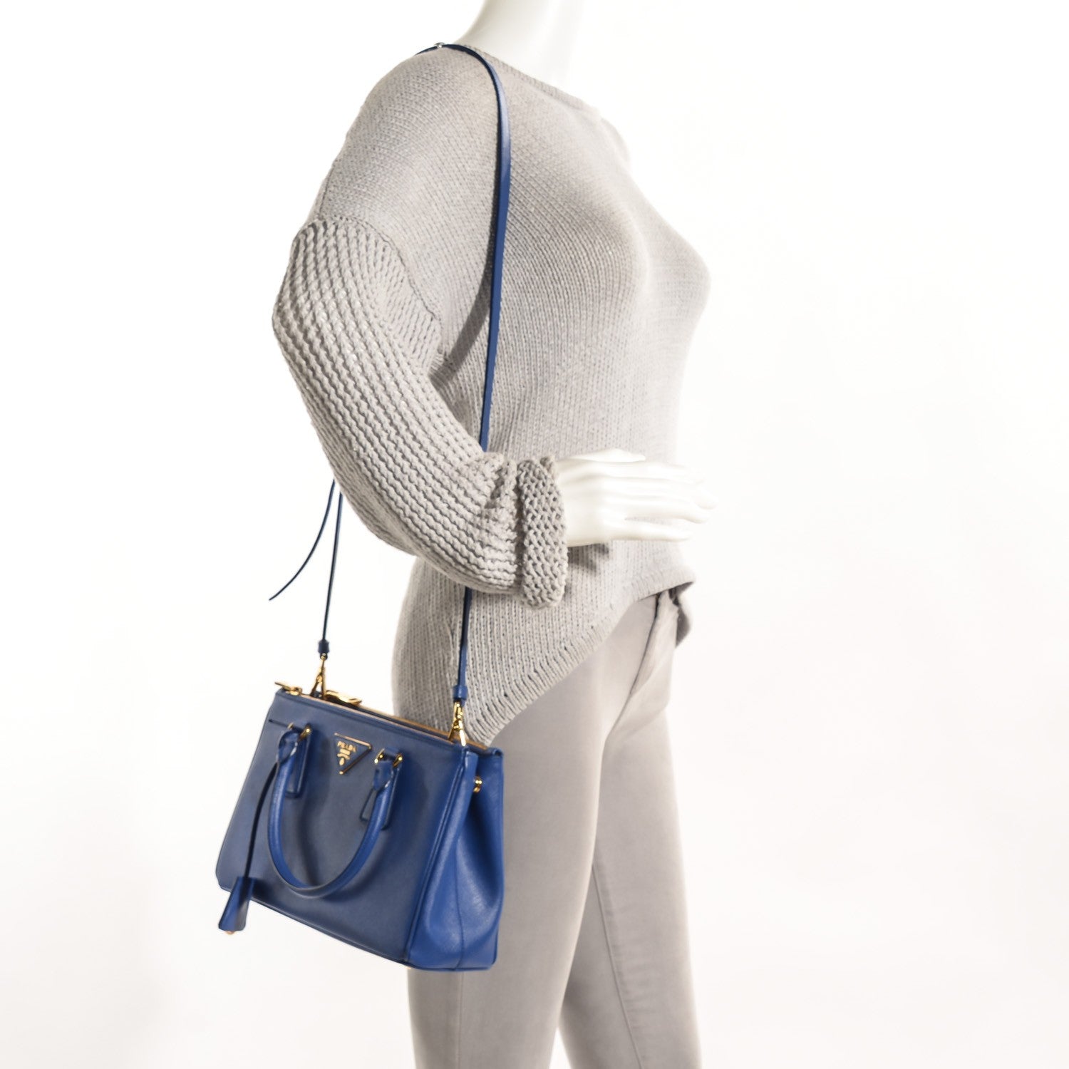 Prada Saffiano Mini Galleria Double Zip Tote Bleuette 4 of 11