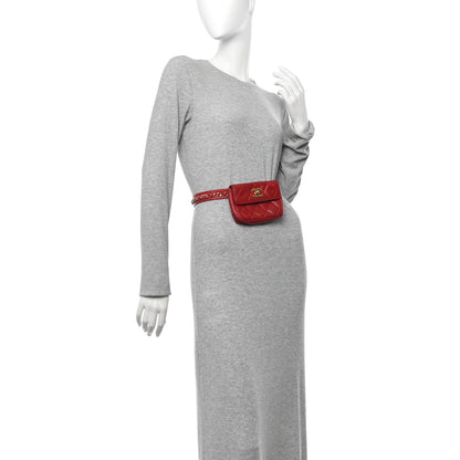 Chanel Lambskin Quilted Waist Chain Belt Flap Bag Red 2 of 14
