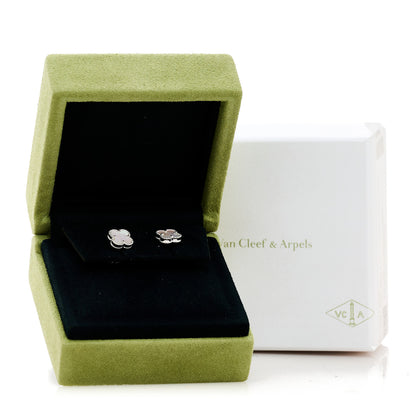 Van Cleef & Arpels 18K White Gold Mother of Pearl Sweet Alhambra Earrings 5 of 5