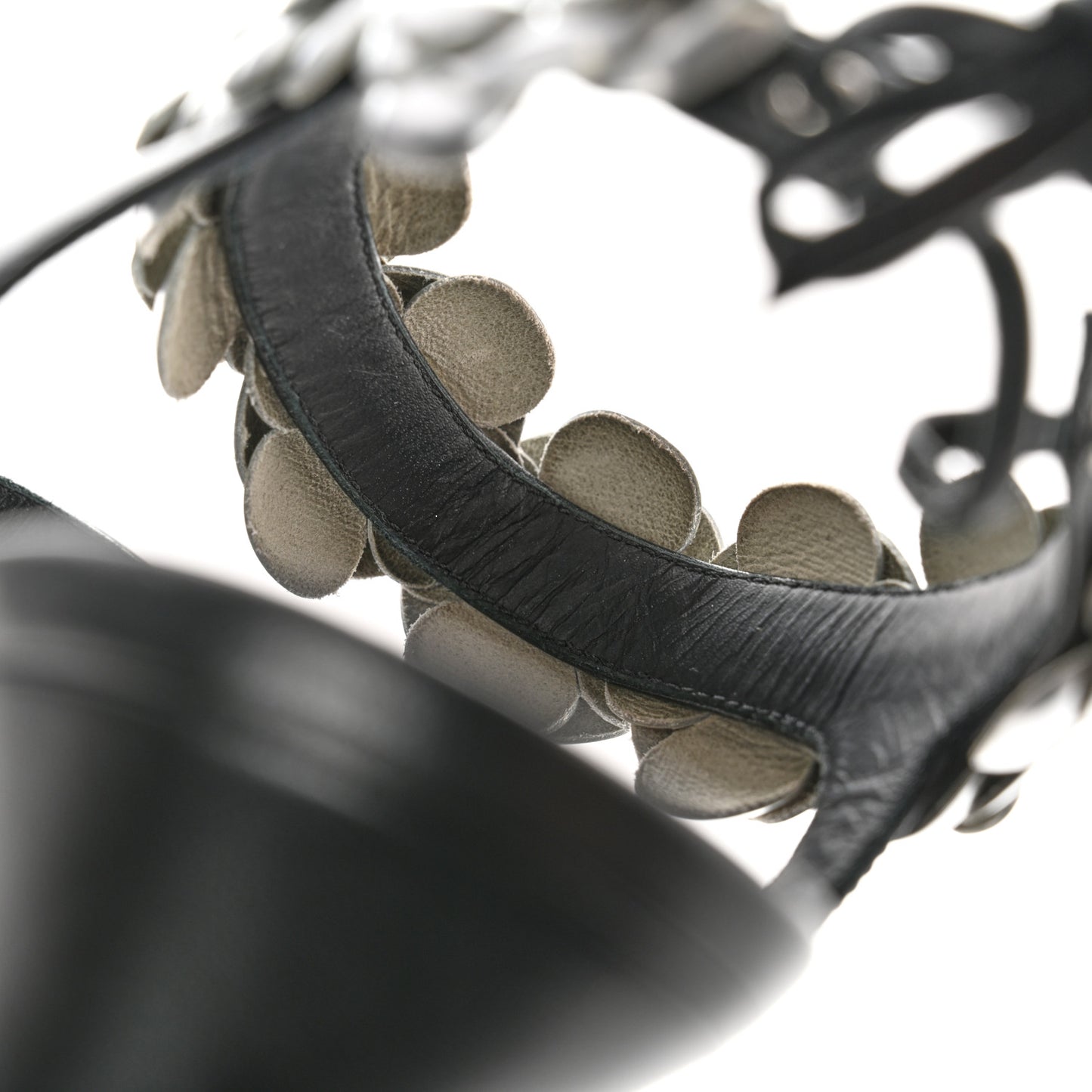 Lambskin Patent Camellia Ankle Strap Sandals 37.5 Black