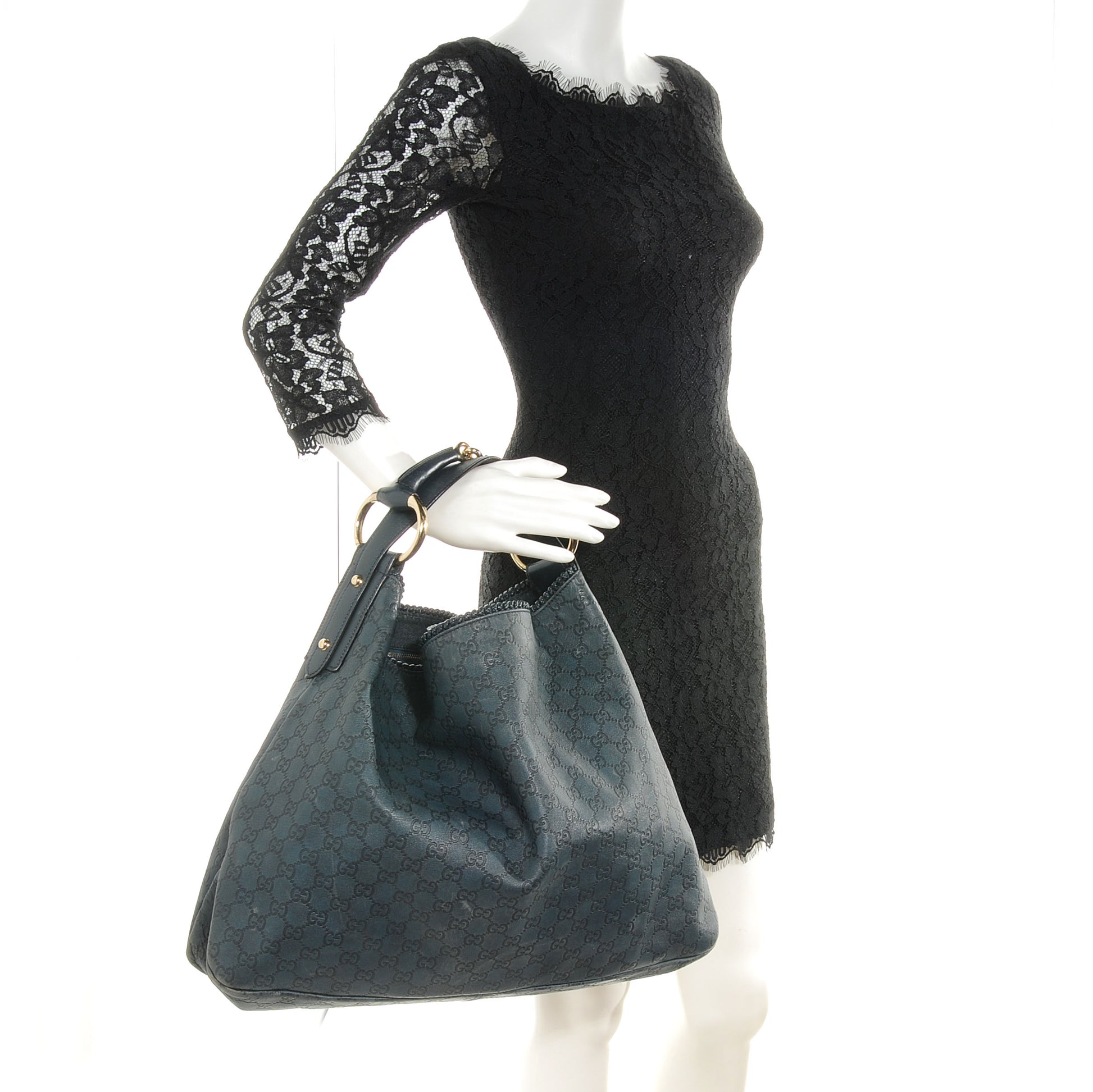 Gucci Guccissima Large Horsebit Chain Hobo Blue 2 of 7