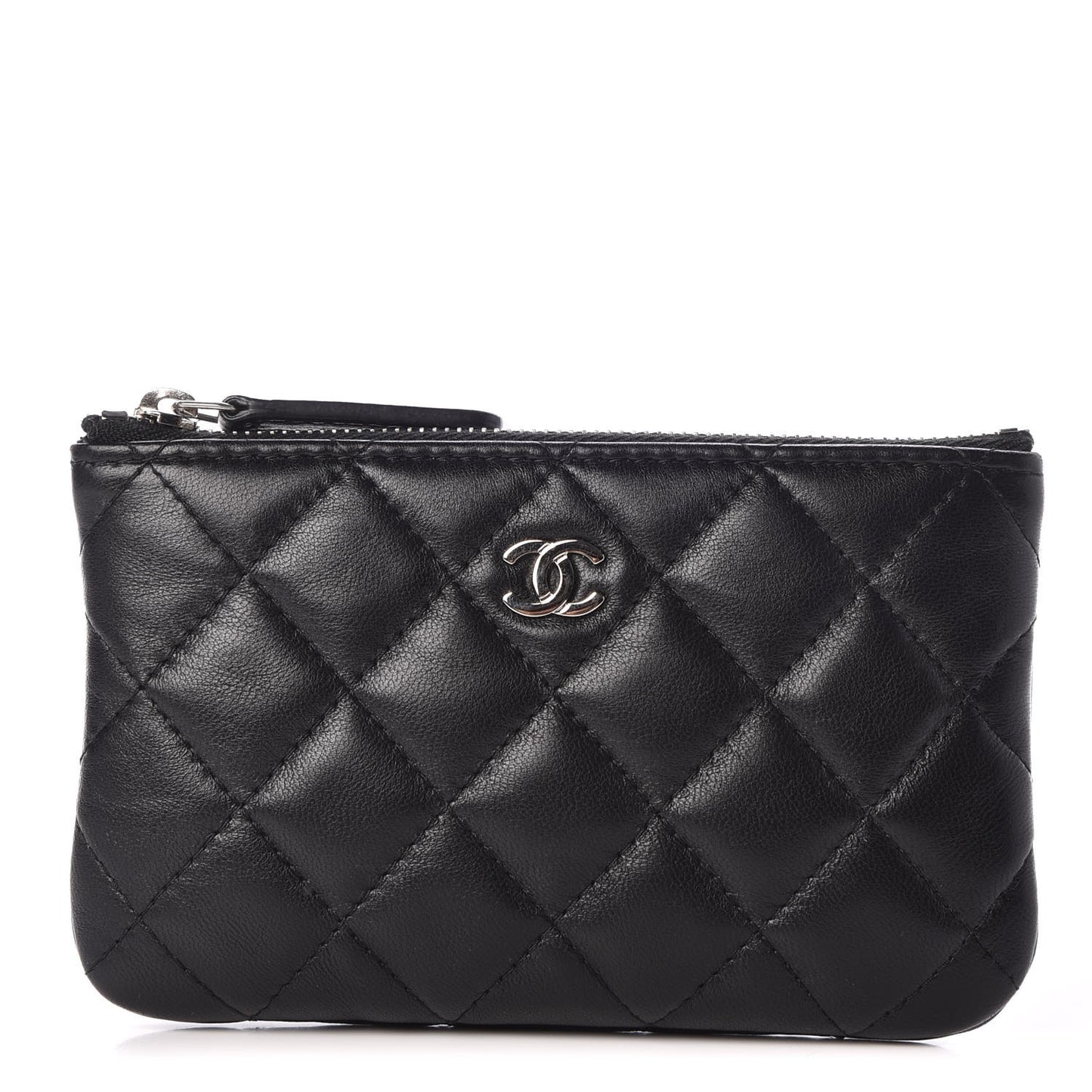 Lambskin Quilted Small Cosmetic Case Black