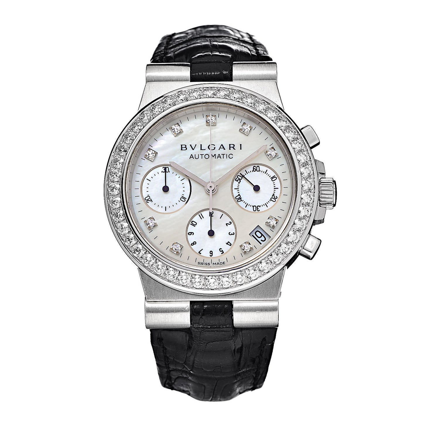18K White Gold Alligator Diamond Bezel Mother of Pearl 35mm Diagono Chronograph Automatic Watch