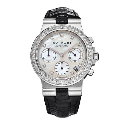 Bulgari 18K White Gold Alligator Diamond Bezel Mother of Pearl 35mm Diagono Chronograph Automatic Watch 1 of 6